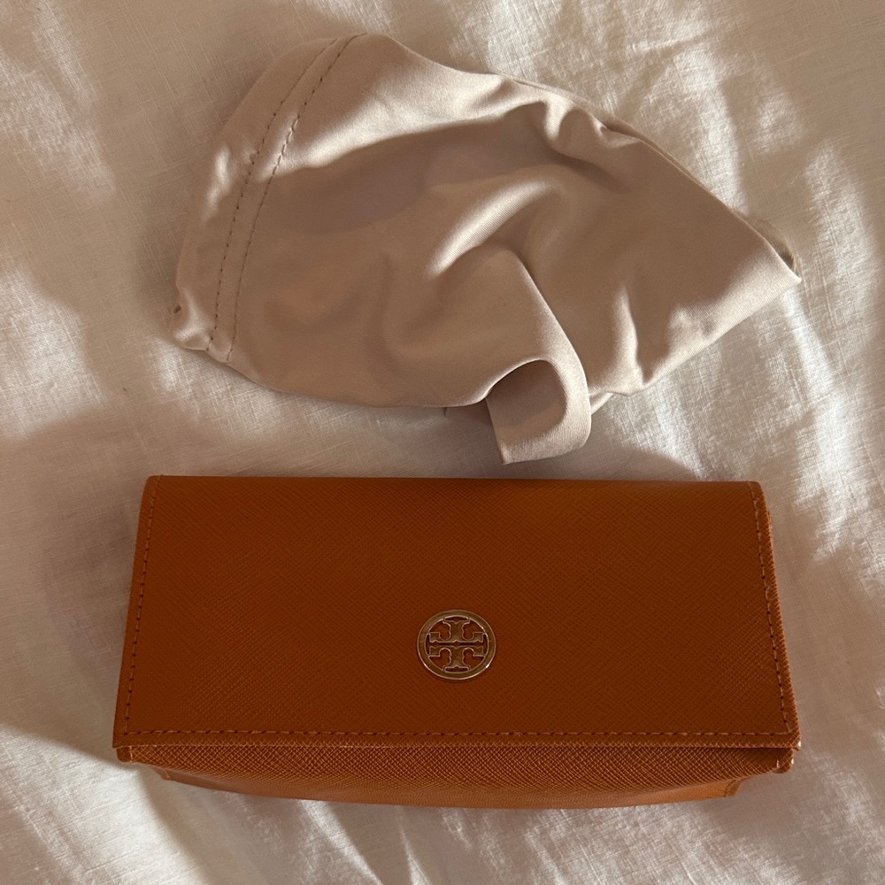 Tory Burch Orange Leather Wallet SUNGLASS CASE WITH POUCH